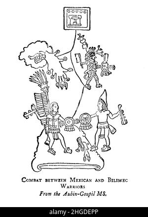 Kampf zwischen mexikanischen und Bilimec-Kriegern aus dem Buch ' Myths and Legends Mexico and Peru ' von Lewis Spence, Publisher Boston : David D. Nickerson 1915 Stockfoto