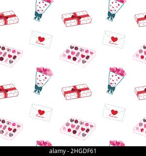 Am Valentinstag handgezeichnetes nahtloses Muster, romantische Wiederholtextur Stock Vektor