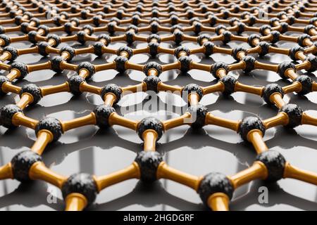 3D Darstellung der Struktur der Graphen- oder Kohlenstoffoberfläche, abstrakte Nanotechnologie hexagonale geometrische Form, atomare Struktur Stockfoto
