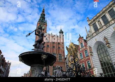 Der Brunnen von Neptun, vor dem alten Rathaus Danzig, Polen Stockfoto