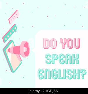 Handschriftentext Sprechen Sie Englisch Frage, konzeptuelles Foto, um zu wissen, ob die Person Englisch ein Paar Megaphone Drawing Producing Thunde sagen kann Stockfoto
