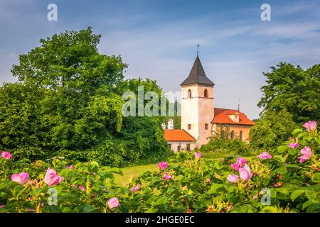 Landschaft mit Schloss Kratochvile, Tschechische Republik, Europa. Stockfoto
