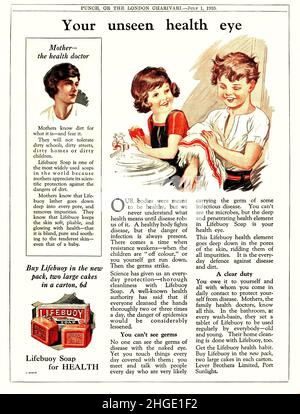 Eine Vintage Lifebooy Seifenanzeige vom Punch Magazine 1925 Stockfoto
