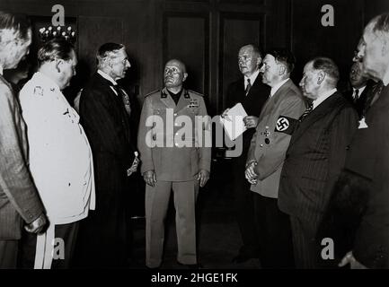 Münchner Abkommen 1938 - Hitler Mussolini Chamberlain Stockfoto