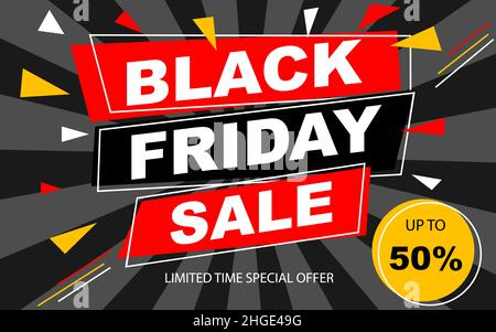 Black friday Verkauf Banner Design Vorlage. Flaches Designkonzept. Vektorgrafik Stock Vektor