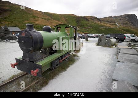 Baguley Schmalspurdampflokomotive verwendet, um Schieferschiefer in honister Schieferminen Lake District, cumbria, england, großbritannien zu schleppen Stockfoto