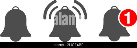 Benachrichtigungssymbol oder Symbol für eingehende Eingangsnachricht. Vector Klingeln und Benachrichtigung mit Nummer für Alarm oder Smartphone-Anwendungen Stock Vektor
