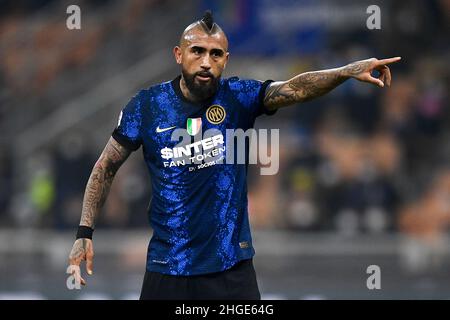 Mailand, Italien. 19. Januar 2022. Arturo Vidal vom FC Internazionale ist beim Fußballspiel Coppa Italia zwischen dem FC Internazionale und dem FC Empoli zu sehen. Kredit: Nicolò Campo/Alamy Live Nachrichten Stockfoto