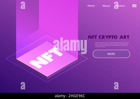 Nicht fungible Token Project Landing Page - Krypto-Artwork auf digitalem Plattformkonzept in violetten Tönen Stock Vektor