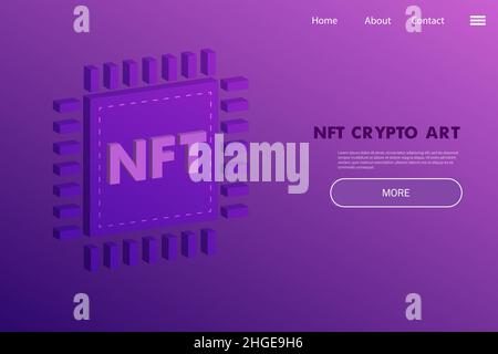 Nicht fungible Token Project Landing Page - Krypto-Artwork auf digitalem Plattformkonzept in violetten Tönen Stock Vektor