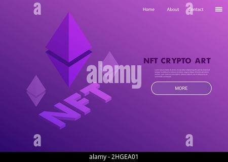 Nicht fungible Token Project Landing Page - Krypto-Artwork auf digitalem Plattformkonzept in violetten Tönen Stock Vektor