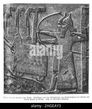König Tiglath-Pileser III. Belagerte eine Stadt, Flachrelief aus dem Zentralpalast in Nimrud, assyrisches Reich Stockfoto