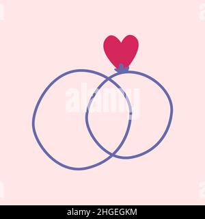 Zwei Eheringe. Vektorbild im Boho-Stil. valentinstag. Eine Grußkarte mit einer Liebeserklärung. Stock Vektor