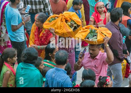 Nach dem Abend Hommage an sonnengott während chhath Festival Stockfoto