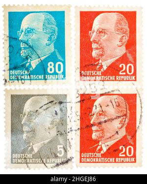 Postkarte in der BRD zeigt Porträt Walter Ulbricht - deutscher kommunistischer Politiker Stockfoto