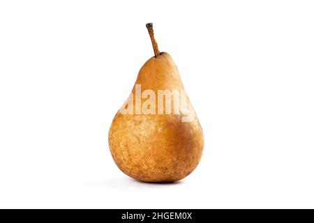 Birne. Gelbe reife und saftige Birne isoliert auf weißem Hintergrund. Teil des Sets. Stockfoto