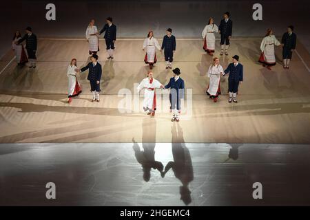 Eröffnungszeremonie bei den ISU Four Continents Figure Skating Championships 2022 in der Tondiraba Ice Hall, am 20. Januar 2022 in Tallinn, Estland. Quelle: Raniero Corbelletti/AFLO/Alamy Live News Stockfoto