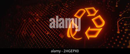 Digital Green Technology Recycling Ökologie Erdsparkonzept auf virtuellem Bildschirm. Stockfoto