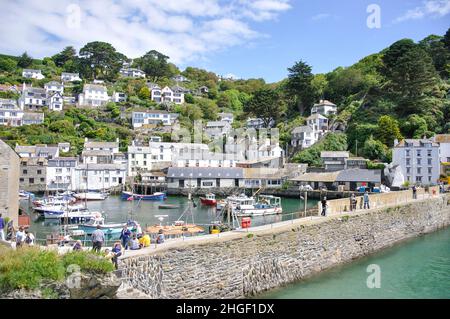 Blick auf den Hafen, Polperro, Cornwall, England, Vereinigtes Königreich Stockfoto