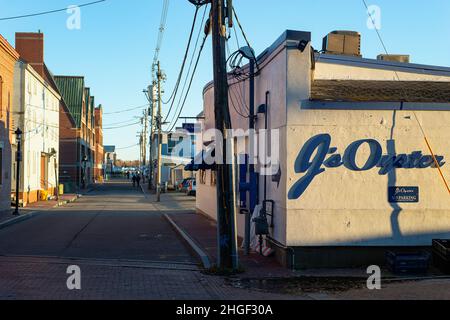 J's Oyster A im Old Port District von Portland, Maine. Stockfoto