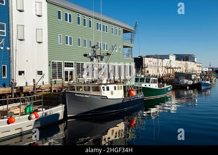 Die Docks liegen in der Old Port Gegend von Portland, Maine Stockfoto