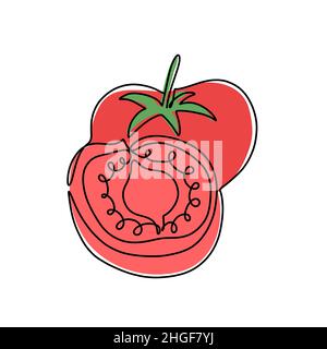 Handgezeichnete Vektordarstellung von Tomaten in einzeiliger Ausführung. Niedliche Illustration eines Gemüses auf weißem Hintergrund Stock Vektor