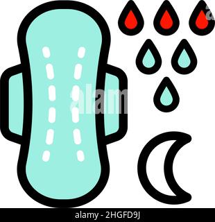 Tägliches Weibliches Sanitär-Pad. Outline Feminine Hygiene Hygieneartikel Serviettenprodukte. Woman Period Pad für eine Nacht. Menstruations-Serviette mit Flügeln. Farbe Stock Vektor