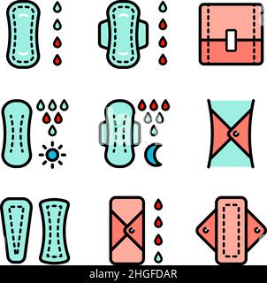 Set mit Farbsymbolen für die feminine Hygiene-Pads. Hygiene-Serviette Produktsymbol isoliert auf weißem Hintergrund. Moderne einfache Vektor-Symbol für Website oder Mo Stock Vektor