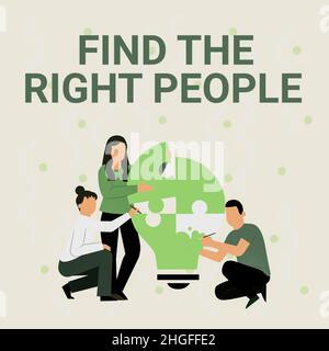 Inspiration zeigt Zeichen Finden Sie das richtige zeigen, Geschäftskonzept Auswahl des perfekten Kandidaten für eine Stelle oder Position Mitarbeiterzeichnung einander helfen B Stockfoto