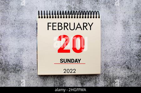 Kalender Februar 20. Teil eines Sets. Stockfoto