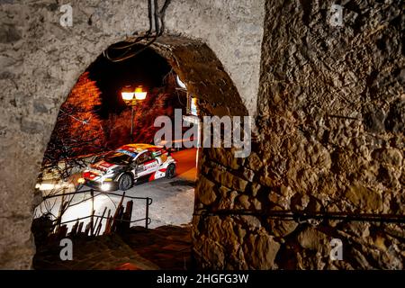 Monaco, Frankreich. 20th Januar 2022. 18 Takamoto KATSUTA (JPN), Aaron JOHNSTON (IRL), TOYOTA GAZOO RACING WRT NG TOYOTA GR Yaris Rally1, Aktion während der WRC World Rally Car Championship 2022, Ausgabe der Rallye Monte Carlo 20 vom 23. Bis 2022. Januar François in Monaco - Foto 90th Flamand/DPPI Credit: DPPI Media/Alamy Live News Stockfoto