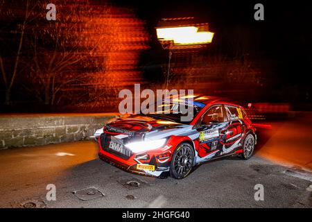 Monaco, Frankreich. 20th Januar 2022. 36 Frédéric ROSATI (FRA), Philippe MARCHETTO (FRA), i20 N, Aktion während der Rallye-Weltmeisterschaft 2022 in Monaco, Ausgabe 90th der Rallye Monte Carlo vom 20. Bis 23. Januar 2022 - Foto François Flamand/DPPI Credit: DPPI Media/Alamy Live News Stockfoto