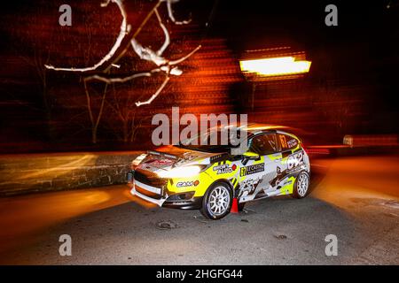 Monaco, Frankreich. 20th Januar 2022. 67 Nicolas D'ULIVO (FRA), Angélique PAOLINI (FRA), NICOLAS D'ULIVO FORD Fiesta, Aktion während der WRC World Rally Car Championship 2022, Ausgabe der Rallye Monte Carlo 20 vom 23. Bis 2022. Januar François in Monaco - Foto 90th Flamand/DPPI Credit: DPPI Media/Alamy Live News Stockfoto