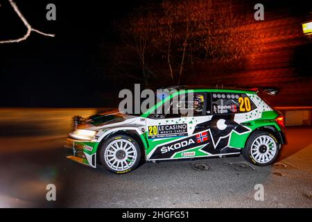 Monaco, Frankreich. 20th Januar 2022. 20 Andreas MIKKELSEN (NOR), Eriksen TORSTEIN (NOR), TOKSPORT WRT SKODA, Fabia Evo, Aktion während der WRC World Rally Car Championship 2022, Ausgabe 90th der Rallye Monte Carlo vom 20. Bis 23. Januar 2022 in Monaco - Foto François Flamand/DPPI Credit: DPPI Media/Alamy Live News Stockfoto
