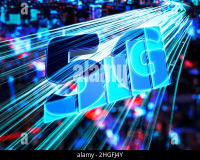 5G Telekommunikationstechnologie, futuristisches Mobilfunknetz Stockfoto