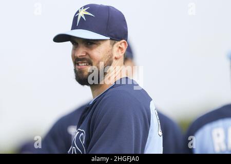 Port Charlotte, USA. 26th. Februar 2014. Tampa Bay Rays Pitcher Brandon Gomes während des Frühjahrstrainings in Port Charlotte, Florida, am Mittwoch, den 26. Februar 2014. Die Los Angeles Dodgers machen Gomes zu ihrem neuen General Manager. (Foto von will Vragovi/Tampa Bay Times/TNS/Sipa USA) Quelle: SIPA USA/Alamy Live News Stockfoto