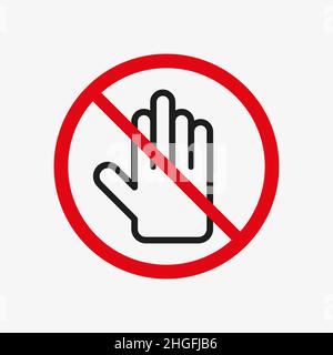 Gekreuzte Hand im roten Kreis. Berühren Sie das Symbol nicht Stock Vektor