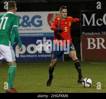 Shamrock Park, Portadown, Nordirland. 22. März 2018. Internationaler Fußball - 2019 UEFA Under 21 Championship Qualifier - Gruppe 2 - Nordirland gegen Spanien. Fabian Ruiz (5) Stockfoto