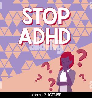 Handschrift Text Stop ADHS, Business Overview behandeln Sie eine Störung, die das Gehirn und das Verhalten eines Kindes beeinflusst Lady Drawing Brainstorming Neue Lösung Stockfoto