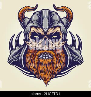 Wikinger Militär Horned Helm Vektor-Illustrationen für Ihre Arbeit Logo, Maskottchen Merchandise T-Shirt, Aufkleber und Label-Designs, Poster, Grußkarten Stock Vektor