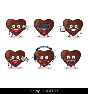 Chocolate Love Cartoon Charakter spielen Spiele mit verschiedenen niedlichen Emoticons. Vektorgrafik Stock Vektor