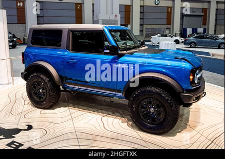 Washington, Usa. 20th Januar 2022. Der 2021 Ford Bronco Wildtrak auf der Washington, DC Auto Show 2022 gesehen. Kredit: SOPA Images Limited/Alamy Live Nachrichten Stockfoto