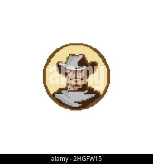 Westlicher Cowboyhut. Pixel-Art-Symbol. 8 Bit. Aufkleberdesign. Spielelemente. Isolierte Vektordarstellung.EPS 10 Stock Vektor