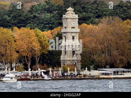 Dolmabahçe Uhrenturm in Besiktas, Istanbul, Türkei. Stockfoto