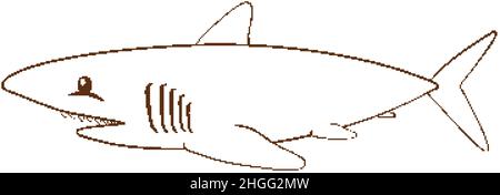 Hai in Doodle einfachen Stil auf weißem Hintergrund Illustration Stock Vektor