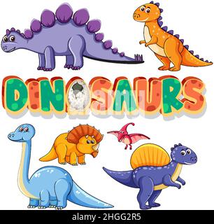 Set von niedlichen Dinosaurier Cartoon-Figuren Illustration Stock Vektor