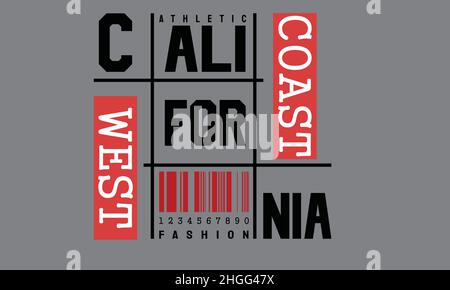 Retro College Varsity Typografie Westküste kalifornien Slogan Urban T-Shirt Monogramm Text Vektor Vorlage Stock Vektor