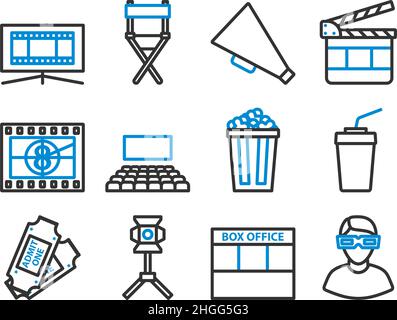 Cinema Icon Set. Editierbare Fett Formatigte Kontur Mit Farbfüllungsdesign. Vektorgrafik. Stock Vektor