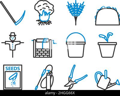 Garten-Icon-Set. Editierbare Fett Formatigte Kontur Mit Farbfüllungsdesign. Vektorgrafik. Stock Vektor