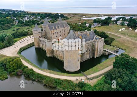 Luftaufnahme des Schlosses von Suscinio auf der Halbinsel Rhuys in der Bretagne in frankreich Stockfoto